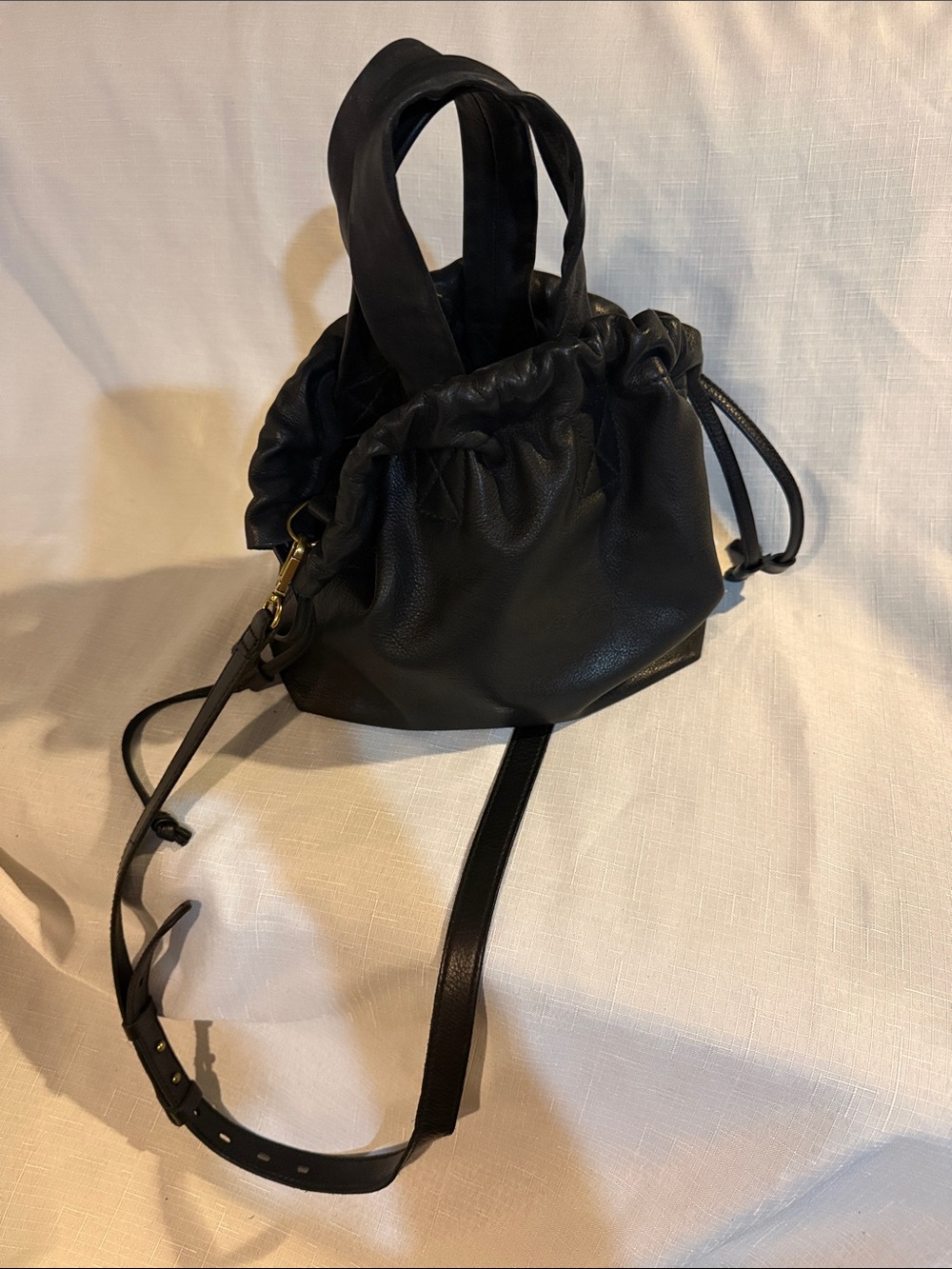 Madewell Black Leather Drawstring Shoulder Bag